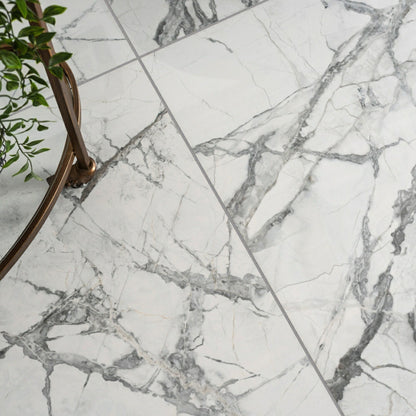 Allure Calacatta Polished Marble Effect 90x90cm Tiles TilesDecor