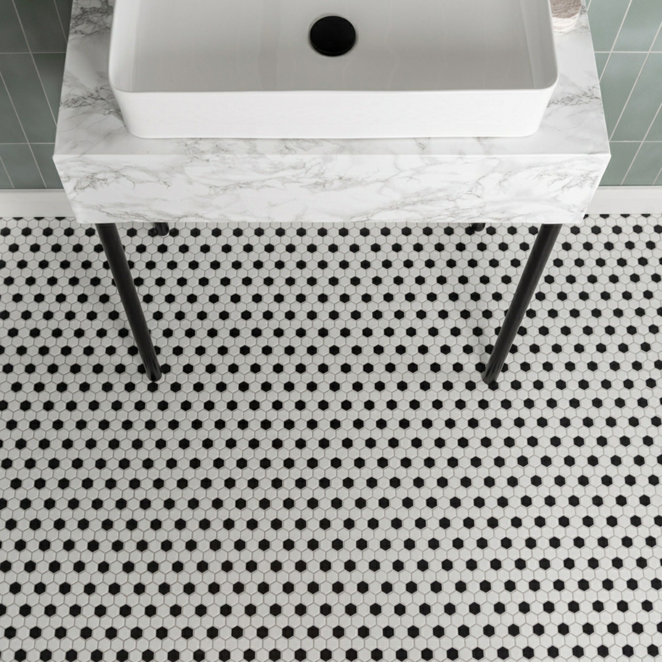 Shapes Hexagon Gloss Chequered Mosaic Tile (33.5 x 29.3cm) lt 02799