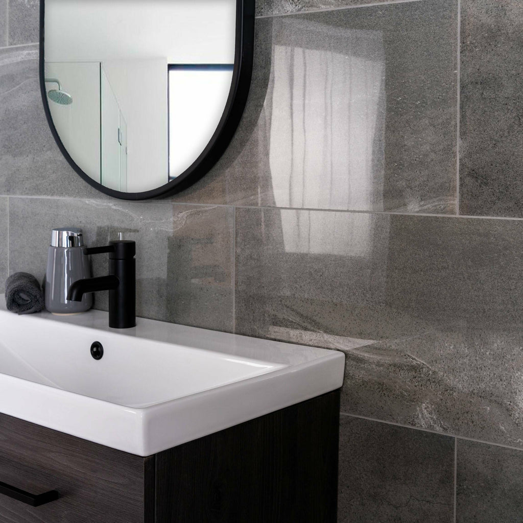 Serenity Grey Stone Effect 600x300mm Polished Porcelain Wall and Floor Tile TilesDecor