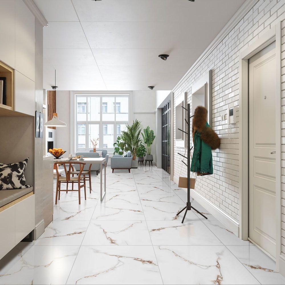 Auxir Polished Gold Marble Effect 60x60cm Tiles TilesDecor