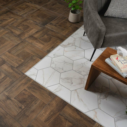 Vienna White Marble Effect Hexagon Tile (33 x 28.5cm) lt 0069