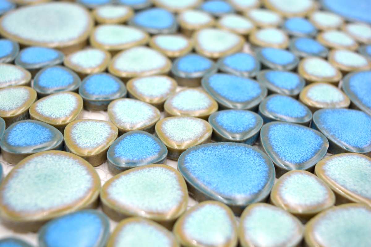 Aquamarine Pebble Blue Ceramic Mosaic Tile Mosafil TM33538, Axel XKM 79, haju