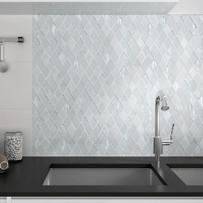 Diamond White Glass Mosaic Tile (28.6 x 31cm) https://lovemosaic.co.uk/product/diamond-white-mosaic-tile/