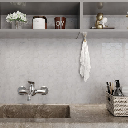 Carrara White Polished Hexagon Marble Mosaic Ionic same name