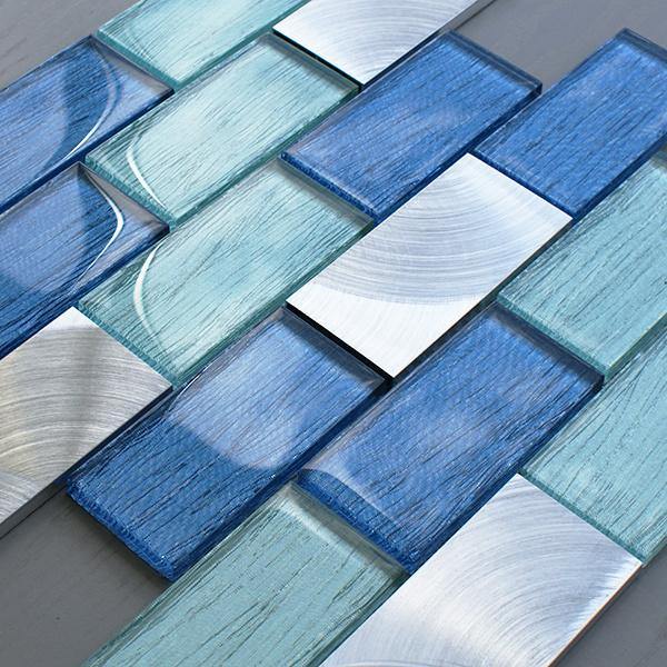 Portland Blue Glass Brick Mosaic Tile (35 x 30cm) https://www.luxurytiles.co.uk/portland-blue-brick-mosaic-tile.html