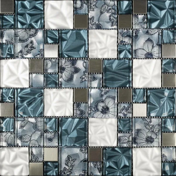 Fabric Blue Floral Glass Mosaic Axel XCM Niko60