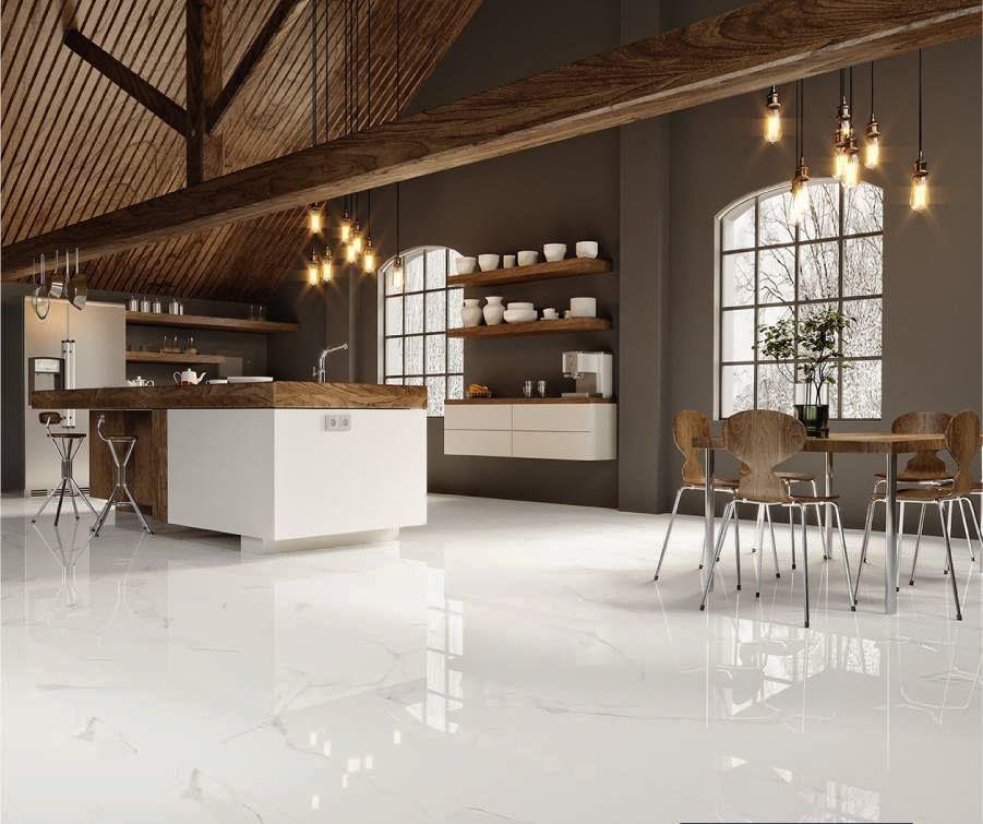 CARRARA MARBLE EFFECT GLOSS TILE 100X100CM wf midas
