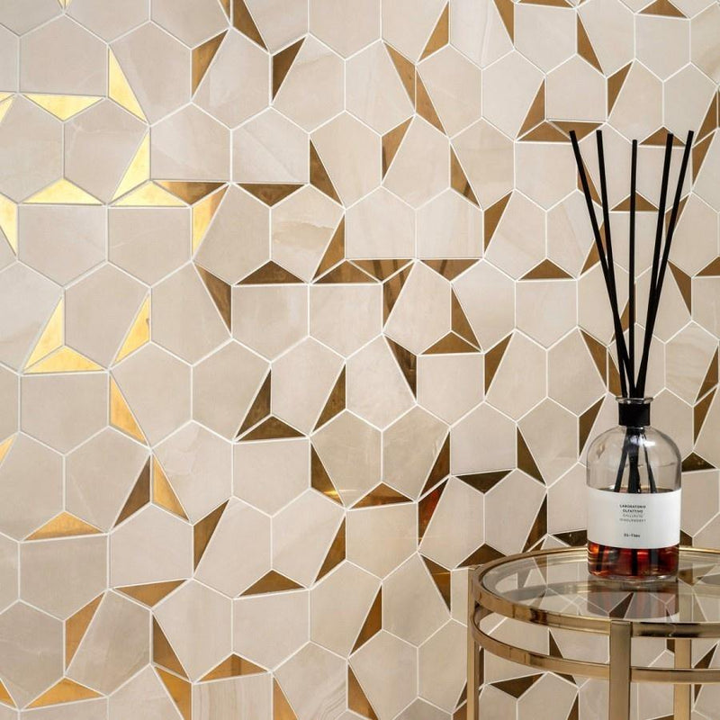 Hexagon Honeycomb Gold Mosaic Tile (28 x 30cm) Lt 0071