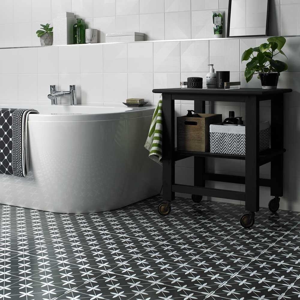 Oakham Black Pattern Tile (45 x 45cm) https://www.luxurytiles.co.uk/oakham-black-pattern-tiles.html