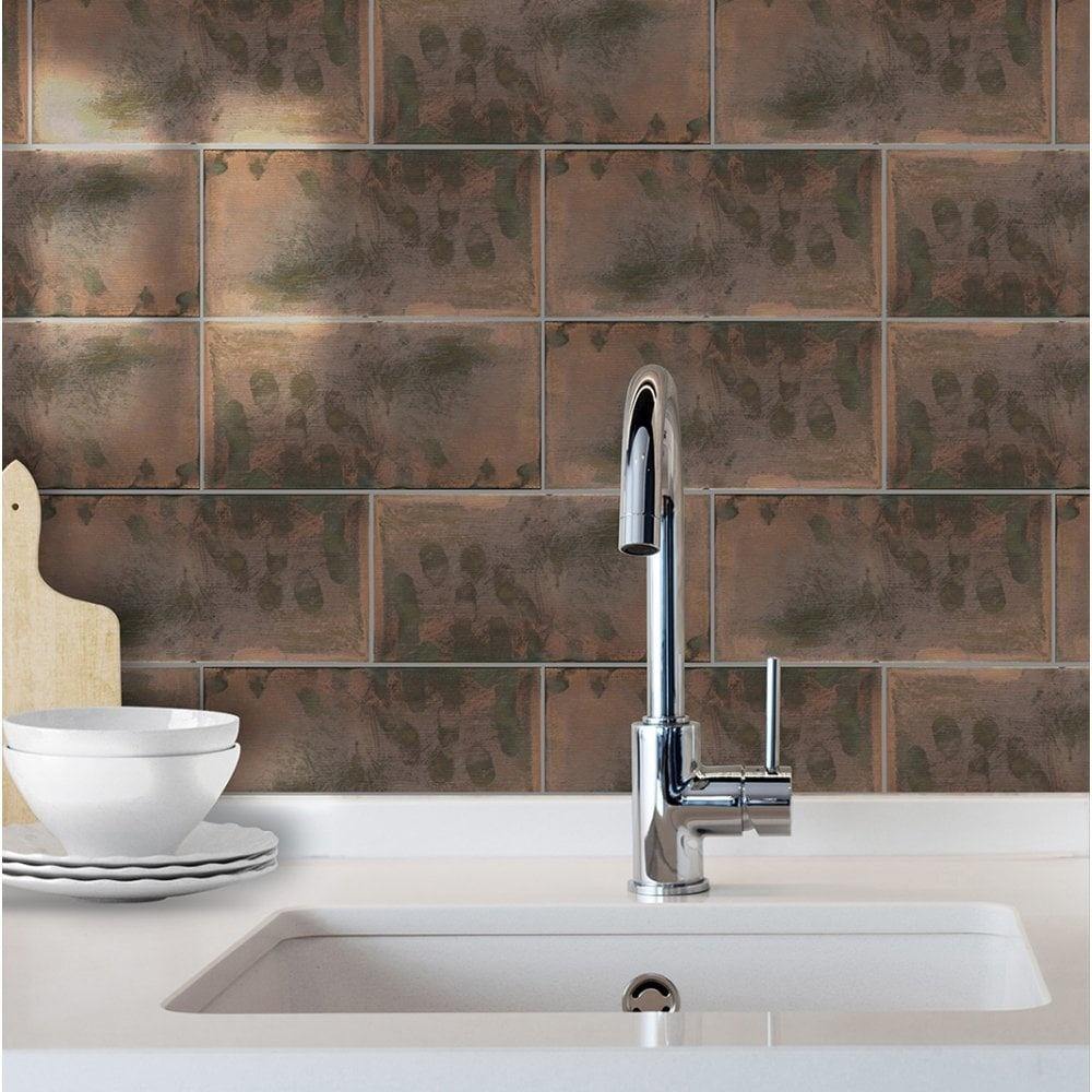 Rustic Copper Decor Metro Wall Tile (10 x 30cm) https://www.luxurytiles.co.uk/rustic-copper-decor-metro-tile-100x300mm.html