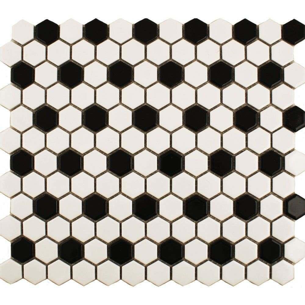 Shapes Hexagon Gloss Chequered Mosaic Tile (33.5 x 29.3cm) lt 02799