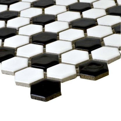 Shapes Hexagon Gloss Chequered Mosaic Tile (33.5 x 29.3cm) lt 02799