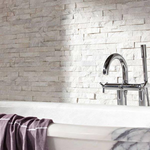 White Sparkle Split Face Tile (10 x 36cm) https://totaltiles.co.uk/split-face-grey-mix-sparkle-natural-stone-tiles.html