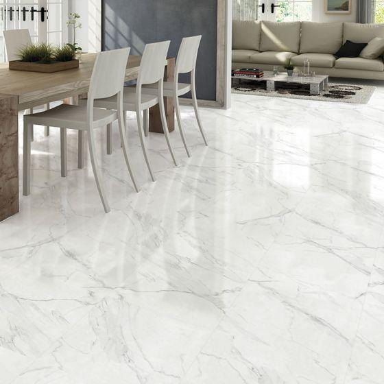 White Marble Effect Gloss Ceramic Floor Tile 450x450mm